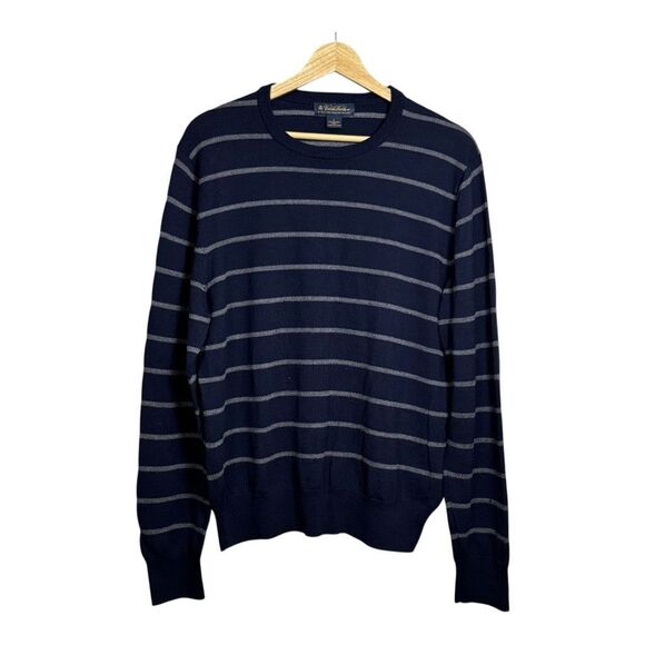 Brooks Brothers Mens Extra Fine Italian Merino Wool Sweater Size Large Stripes - Picture 1 of 6